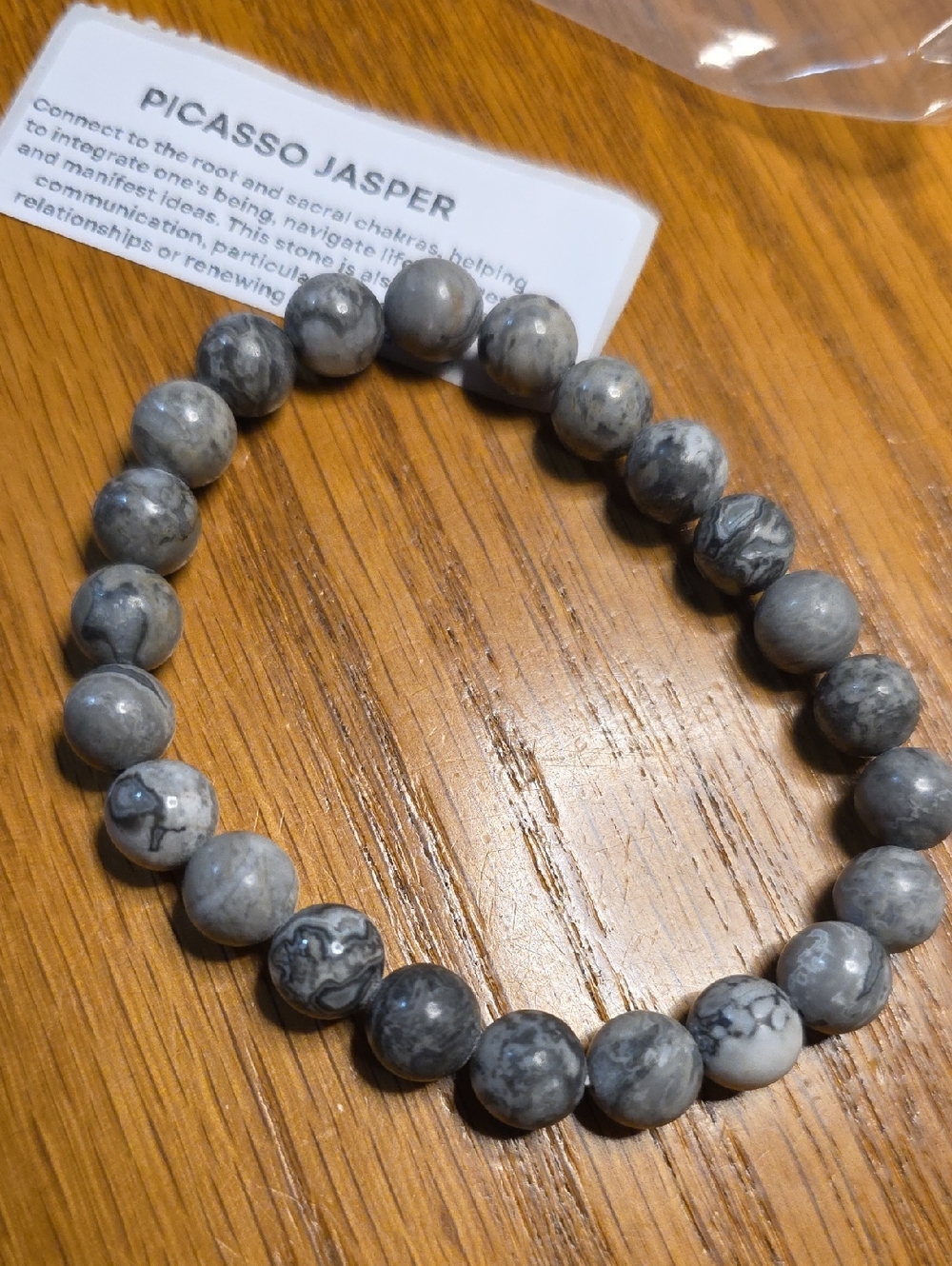 Picasso Jasper Beaded Stretch Bracelet - Gray Marbleized Stones